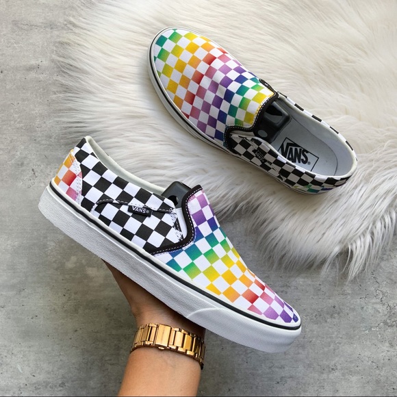 Vans Shoes - 🔥Vans Customs Rainbow Checker Slip On Shoes 10 Women’s